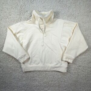 Madewell MWL Sweatshirt Womens Medium Cream Ribbed Funnel Neck Pullover Top